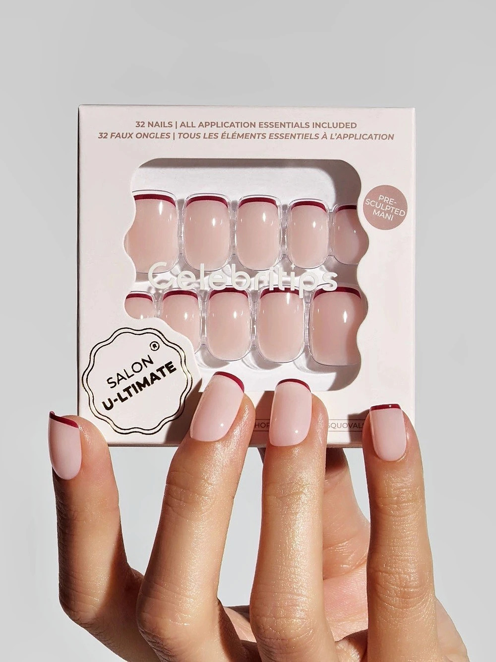 Celebritips French Rouge Short Squoval French Tip Press-On Nails NIB